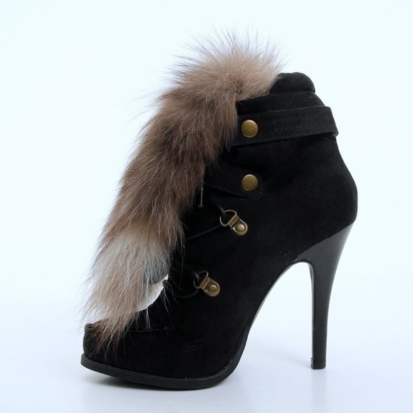 Chinese Laundry Faux Fur Lace Up Heeled Boots in Black Women Size 5.5 - Picture 7 of 12